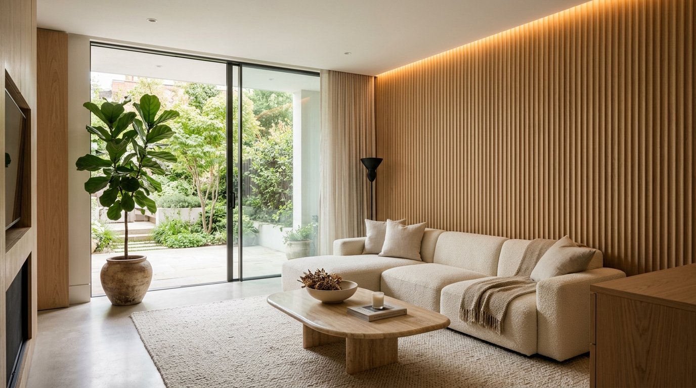 Minimalist architectural living room by Ken's Interiors